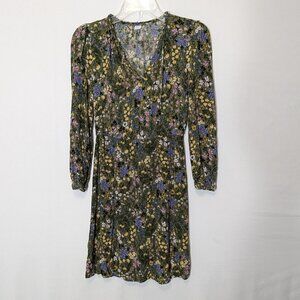 Women's OLD NAVY Sage Green Floral, Short Gathered Dress; 3/4 Sleeves; Size XS